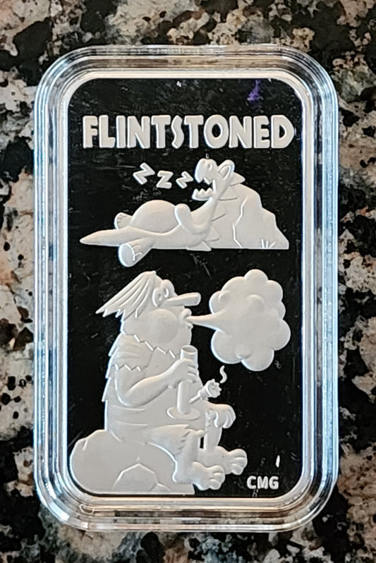 2023 Flintstones FlintSTONED 1 Oz .999 CMG Mint Silver Art Bar Rare w/ COA