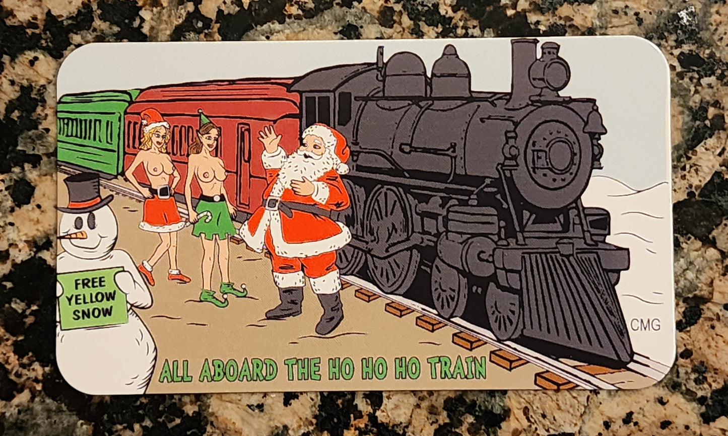 Christmas Ho Ho Ho Train Sexy 1 Oz .999 CMG Mint Silver Art Bar Rare w/ COA