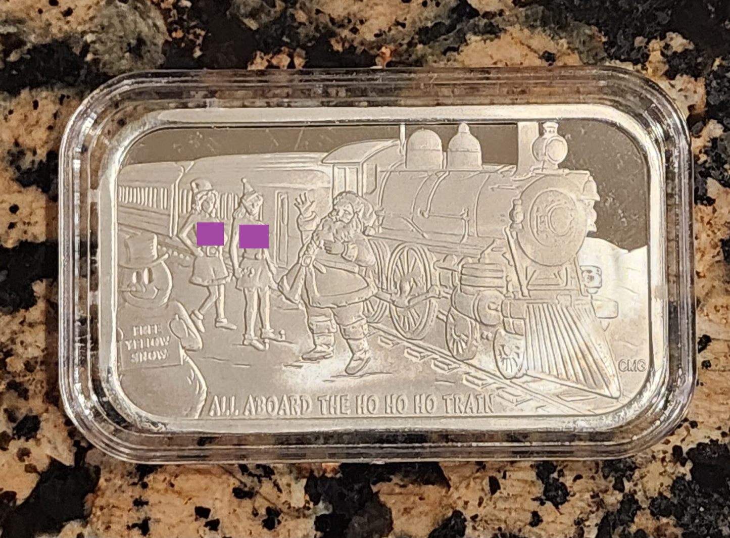 Christmas Ho Ho Ho Train Sexy 1 Oz .999 CMG Mint Silver Art Bar Rare w/ COA
