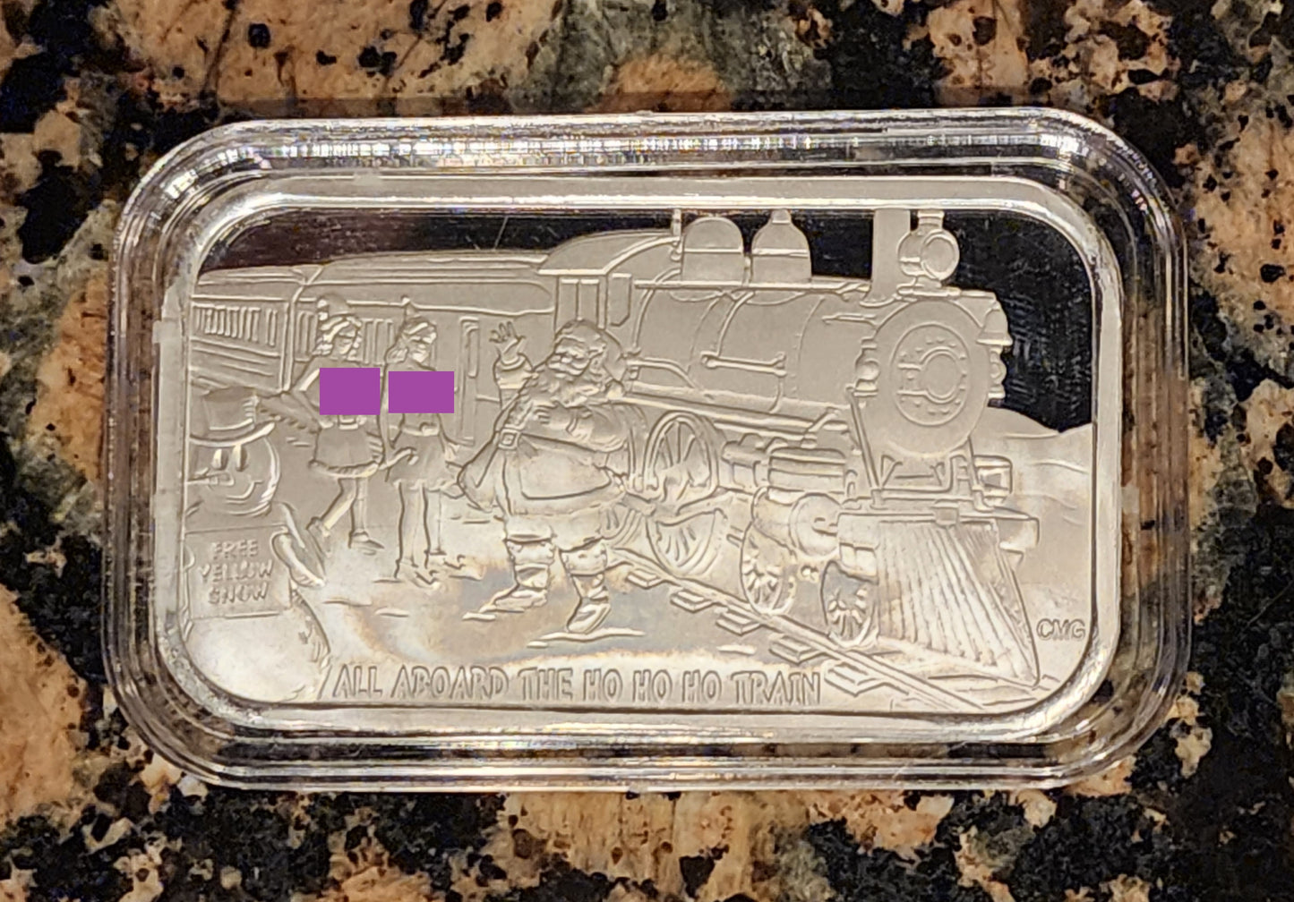 Christmas Ho Ho Ho Train Sexy 1 Oz .999 CMG Mint Silver Art Bar Rare w/ COA