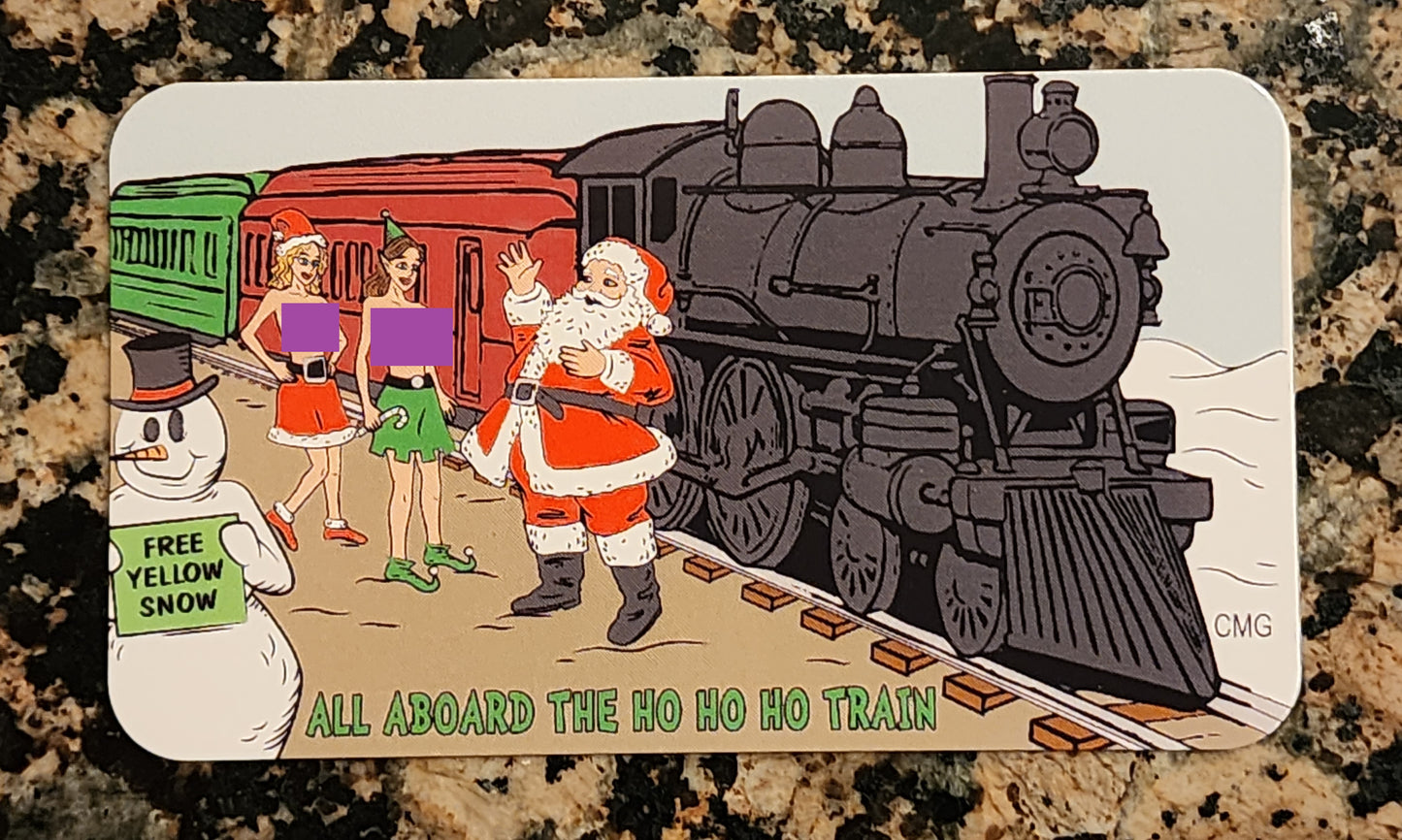Christmas Ho Ho Ho Train Sexy 1 Oz .999 CMG Mint Silver Art Bar Rare w/ COA