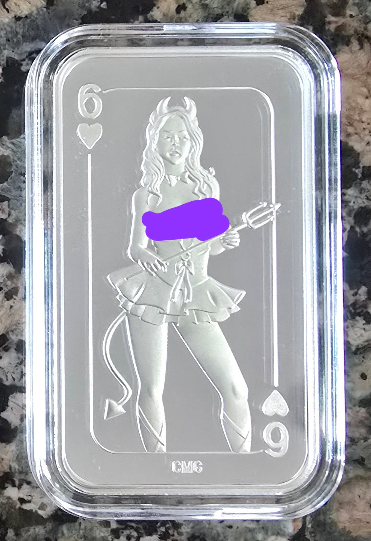 6 of Hearts GIrl 1 Oz .999 Silver Sexy Art Bar Rare 100 mintage w/ COA