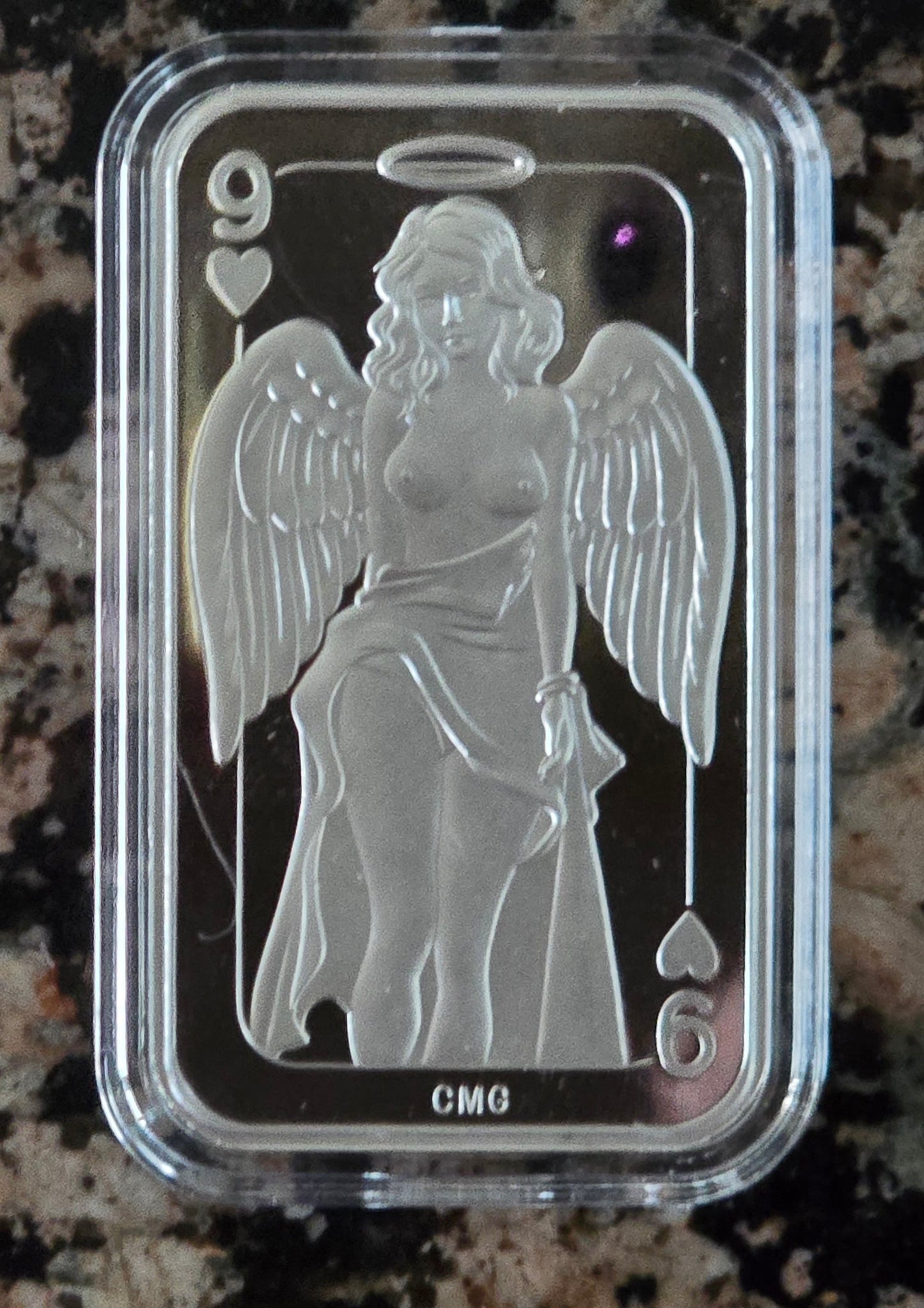 9 of Hearts GIrl 1 Oz .999 Silver Sexy Art Bar Rare 100 mintage w/ COA