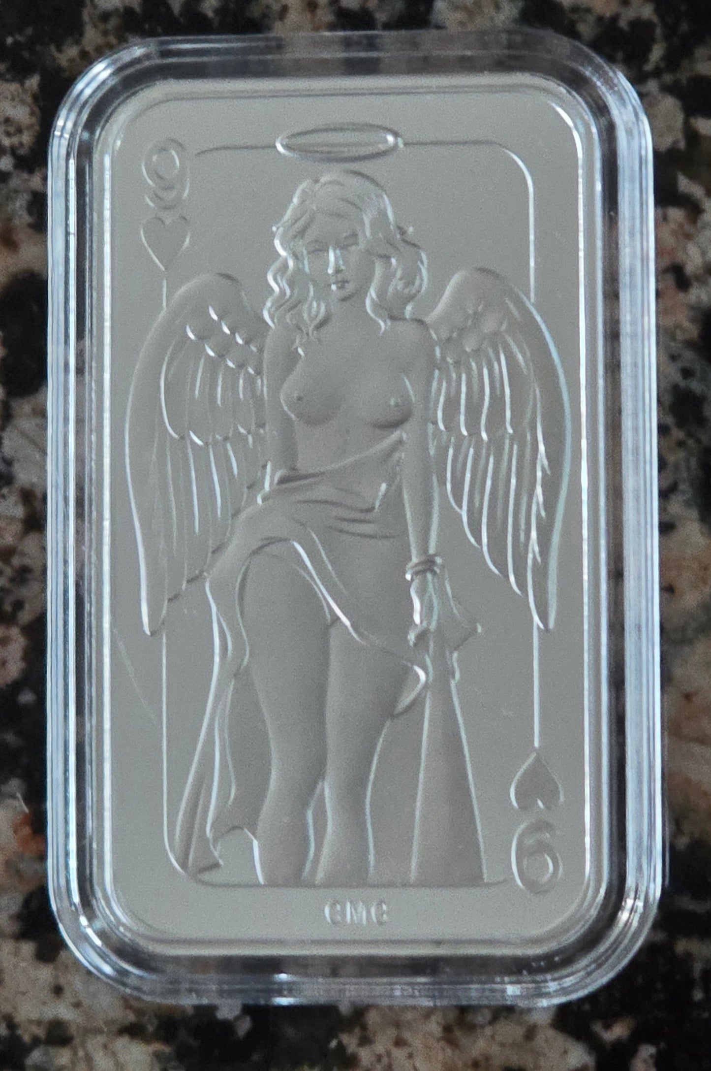 9 of Hearts GIrl 1 Oz .999 Silver Sexy Art Bar Rare 100 mintage w/ COA