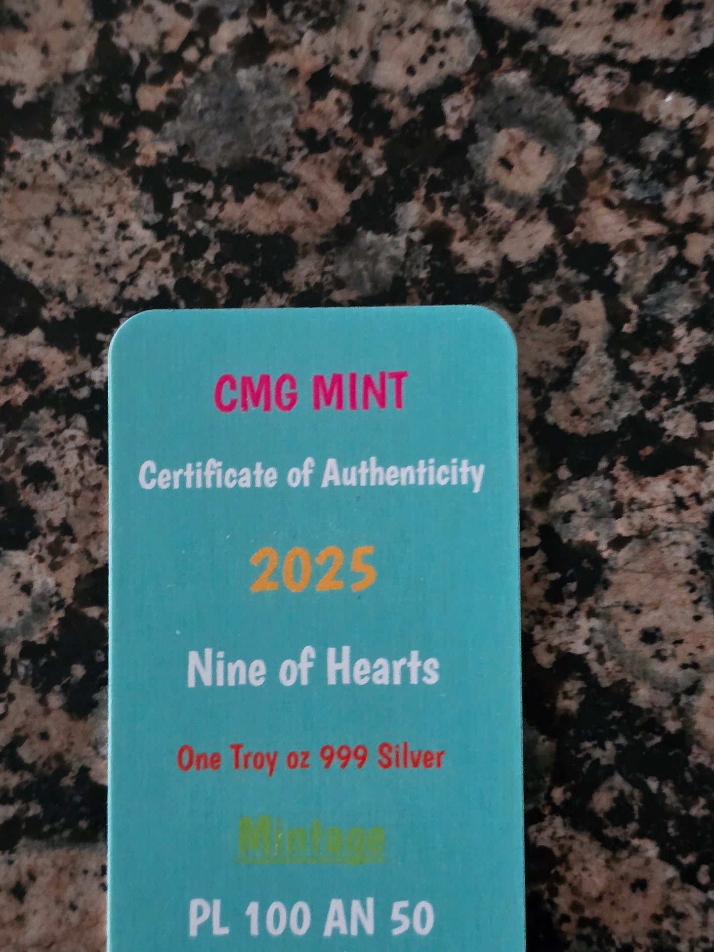 9 of Hearts GIrl 1 Oz .999 Silver Sexy Art Bar Rare 100 mintage w/ COA