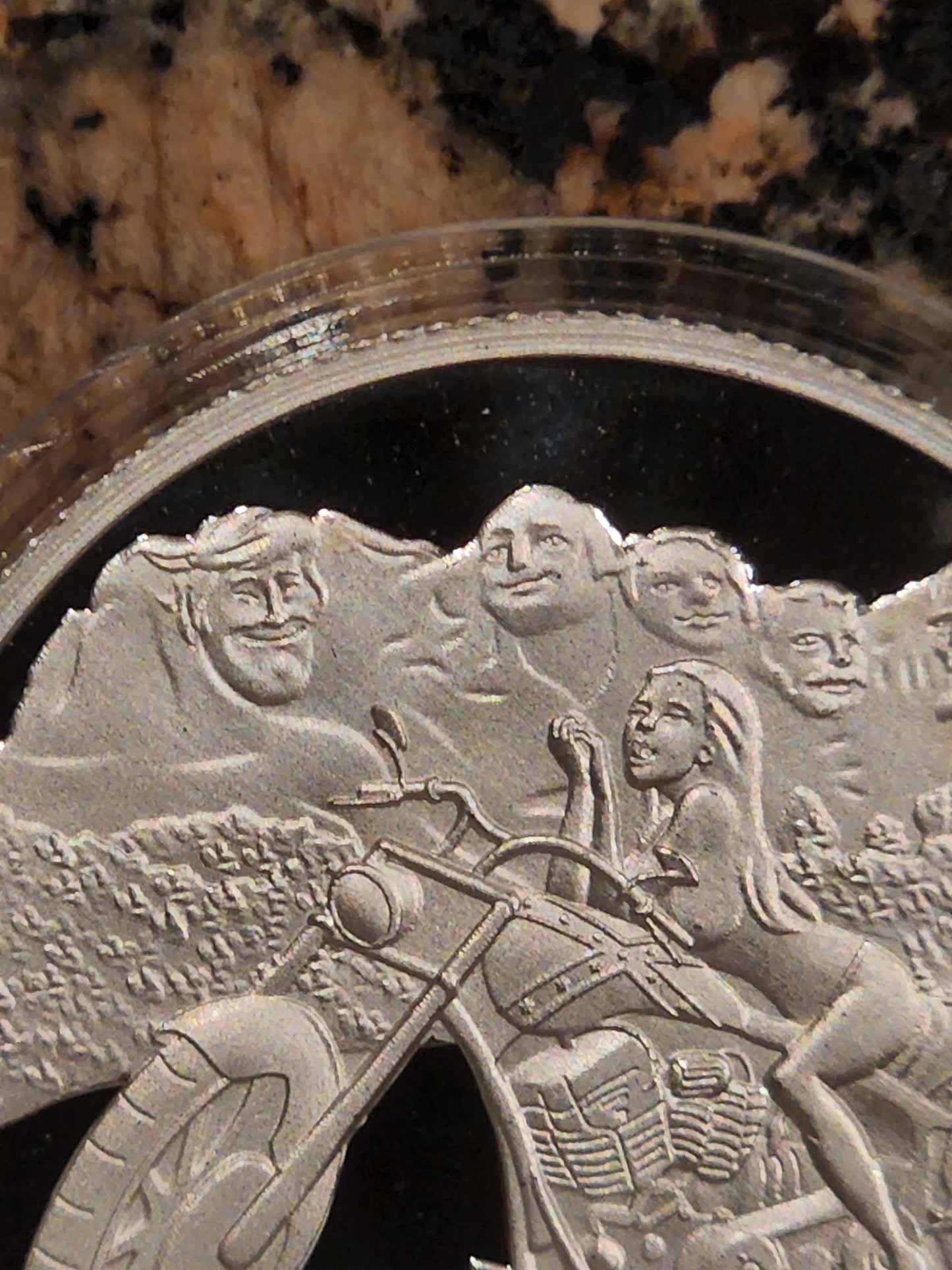 Sexy Motorcycle Girl Trump Mt Rushmore .999 1oz Fine Silver Round Limited
