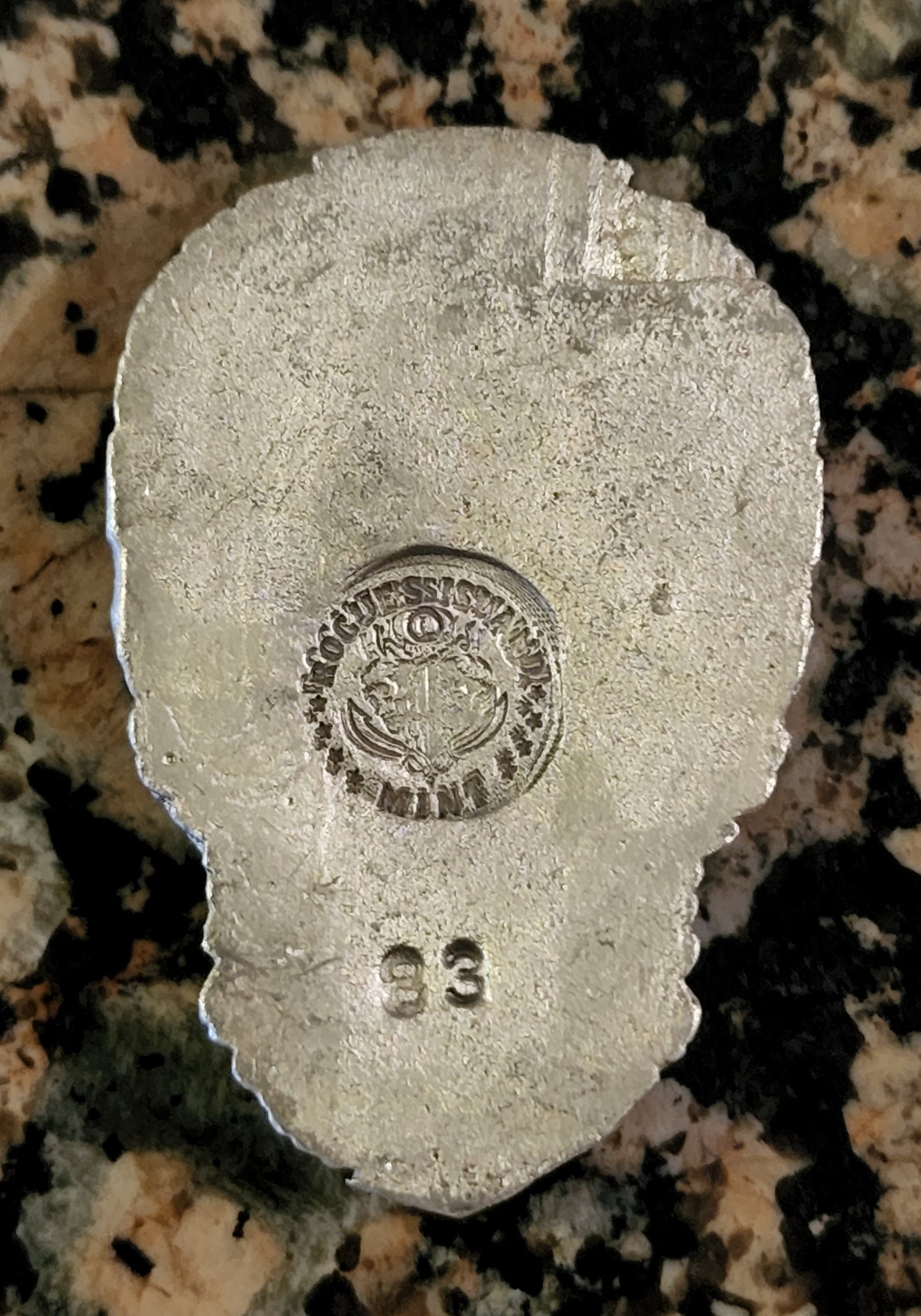 Grim Reefer Cannabis Skull 1.2 Oz .999 Hand Poured Silver Art Bar Mintage 100 w/ COA