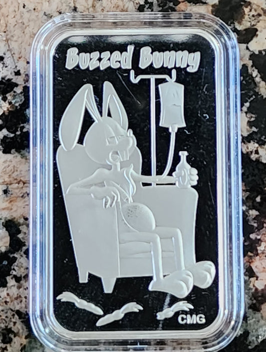 2023 Buzzed Bunny 1 Oz .999 CMG Mint Silver Art Bar Rare w/ COA