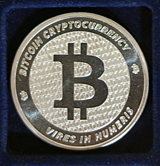 Bitcoin Crypto 1 Ounce .999 Fine Silver BU Collectors Round & Protective Capsule