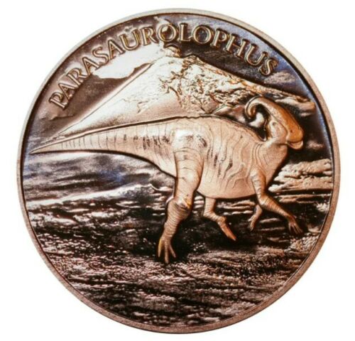 Dinosaur Parasaurolophus .999 Pure Copper Round 1 AVDP ounce BU Collectible