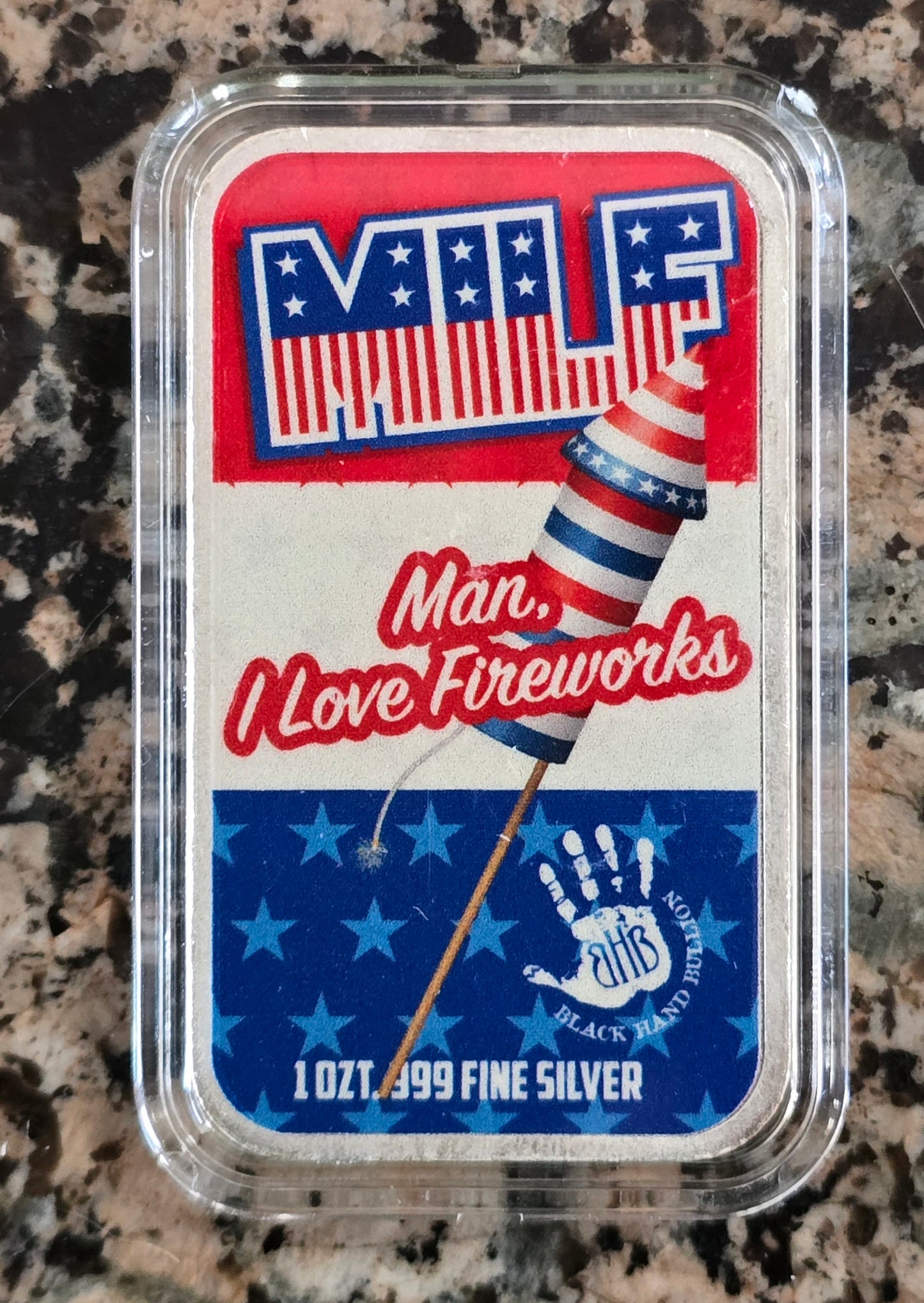 Sexy 4th of July MILF Man I Like Fireworks 1 Oz .999 Silver Art Bar 499 Mintage w/COA