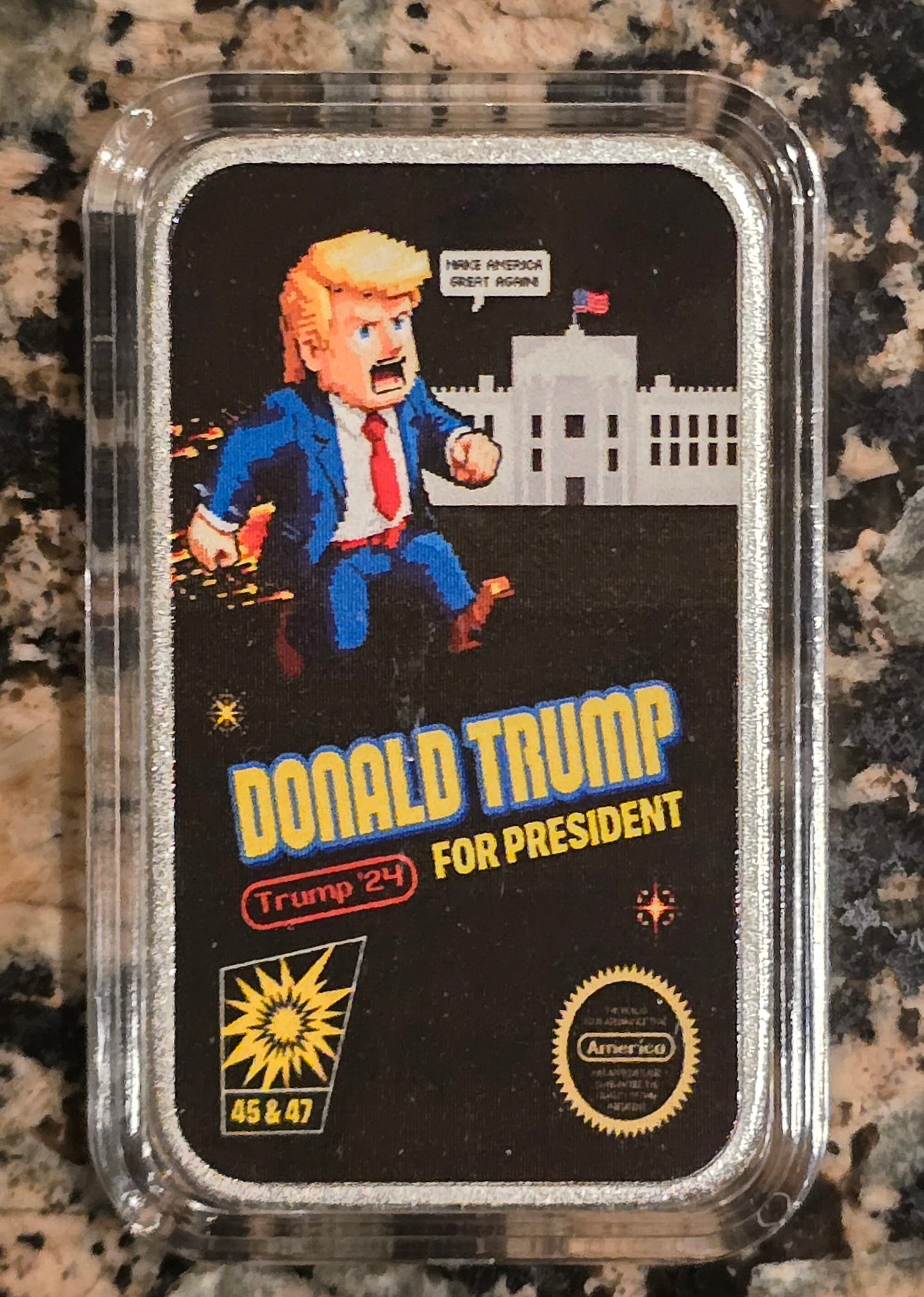 Super Trump For President 2024 1 Oz .999 Colorized Silver Bar 450 Minted w/Case