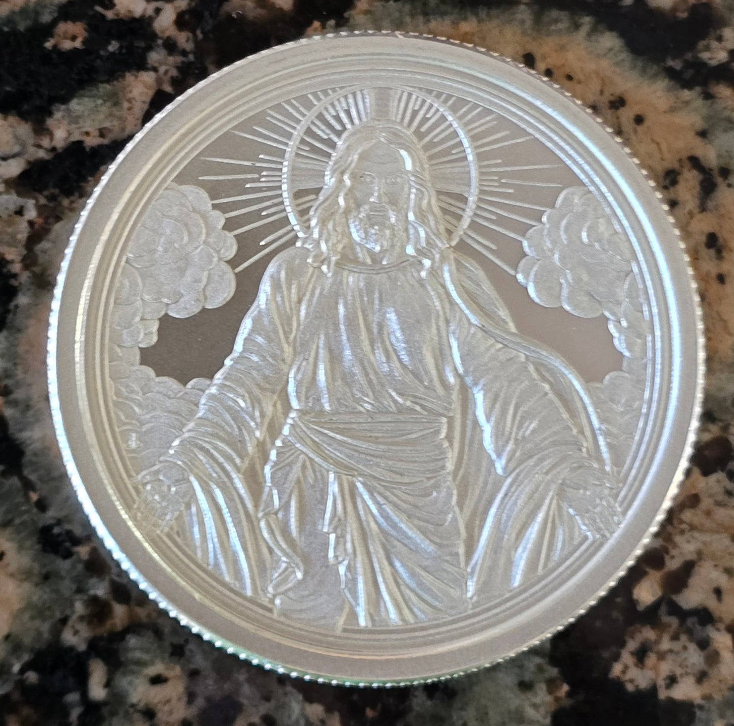 CHRIST IS COMING SILVER SHIELD .999 FINE SILVER COLLECTORS ROUND w/ CAPSULE