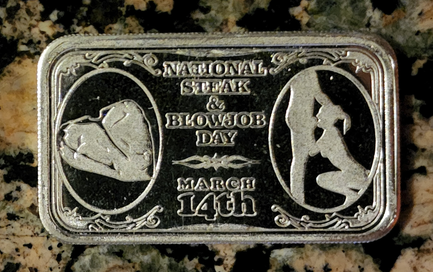 National Steak and BJ Day 1 Oz .999 Sexy Silver Art Bar Limited Mintage