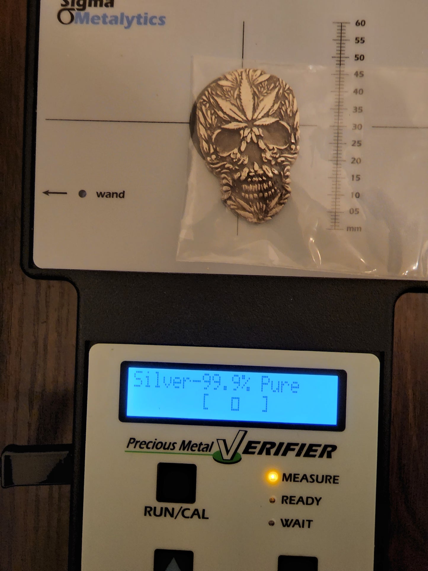 Grim Reefer Cannabis Skull 1.2 Oz .999 Hand Poured Silver Art Bar Mintage 100 w/ COA