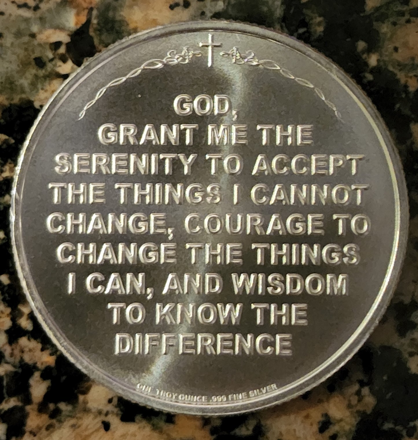AA Sobriety Coin with Serenity Prayer 1 Oz. Fine Silver Round .999 BU w/ Protective Capsule