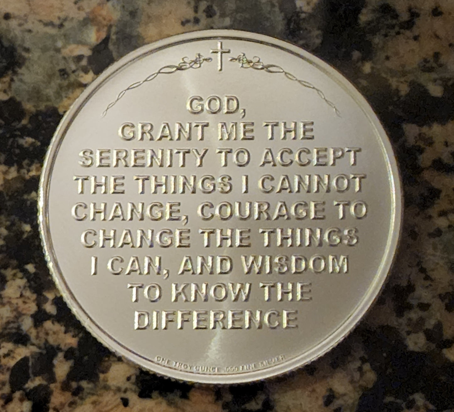 AA Sobriety Coin with Serenity Prayer 1 Oz. Fine Silver Round .999 BU w/ Protective Capsule