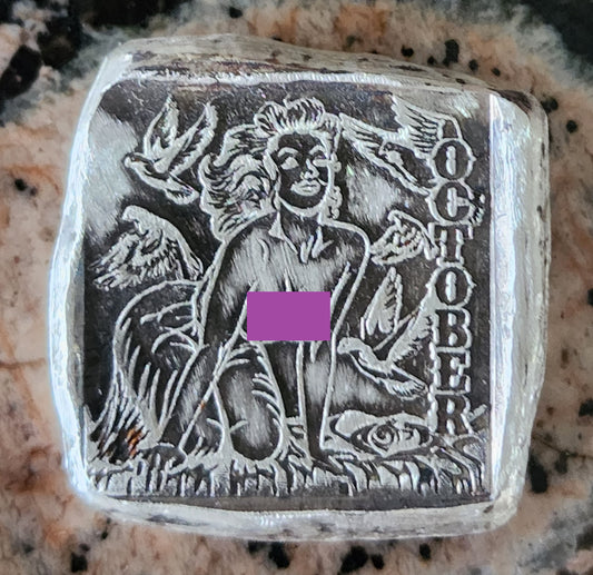MK BARZ SEXY PIN UP GIRL - OCTOBER SQUARE 1OZT .999 FINE SILVER