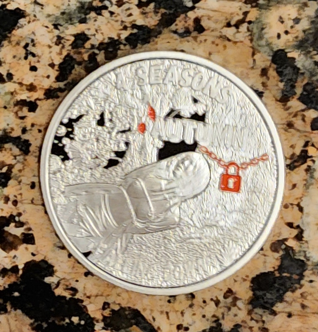 Autumn - Falling Down - 4 Seasons 1oz .999 Fine Silver Round 100 Minted w/ COA