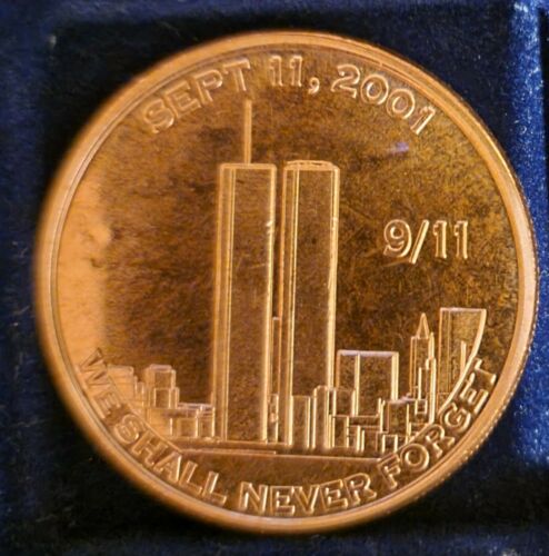 9/11 We Shall Never Forget 1 AVDP Ounce Pure Copper Round BU w/Protective Capsule